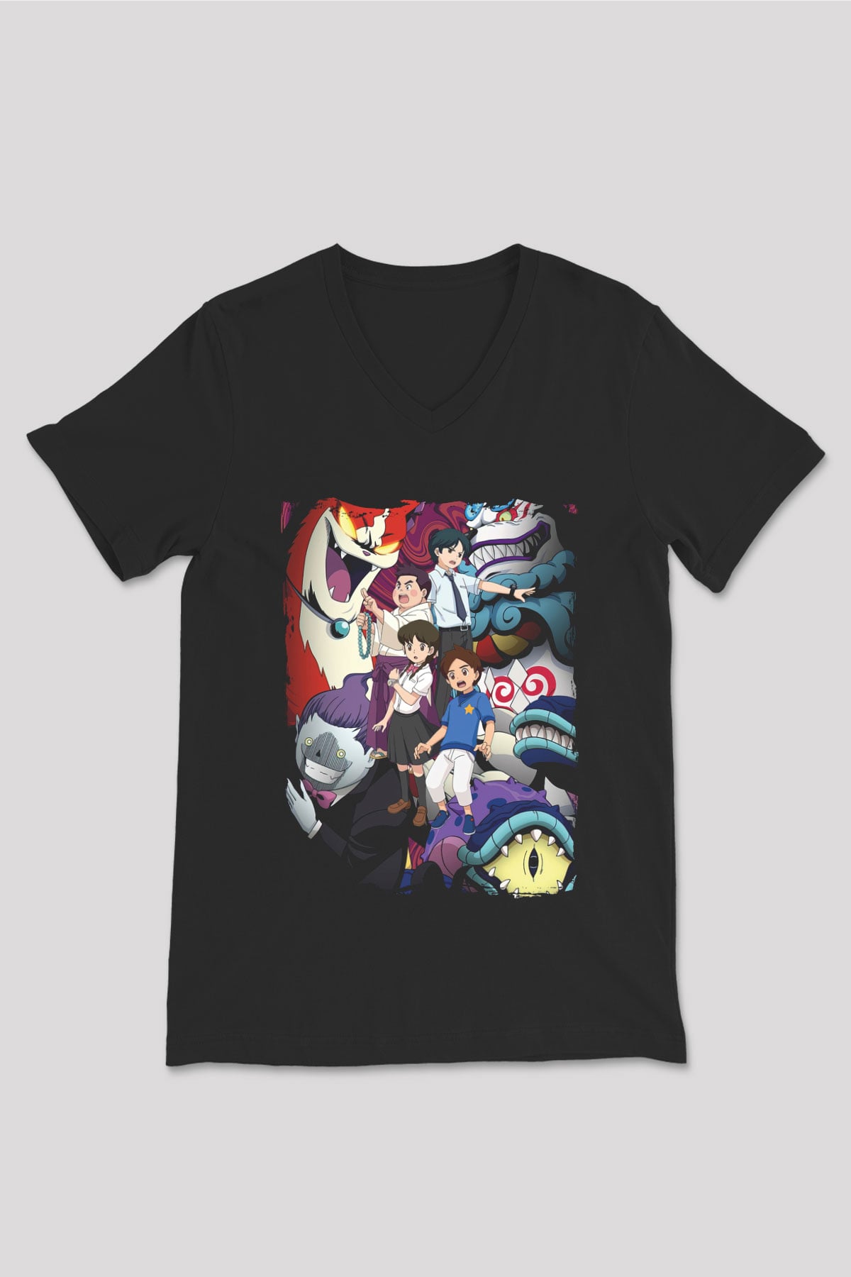 Yo-kai Watch Siyah Unisex V Yaka Tişört