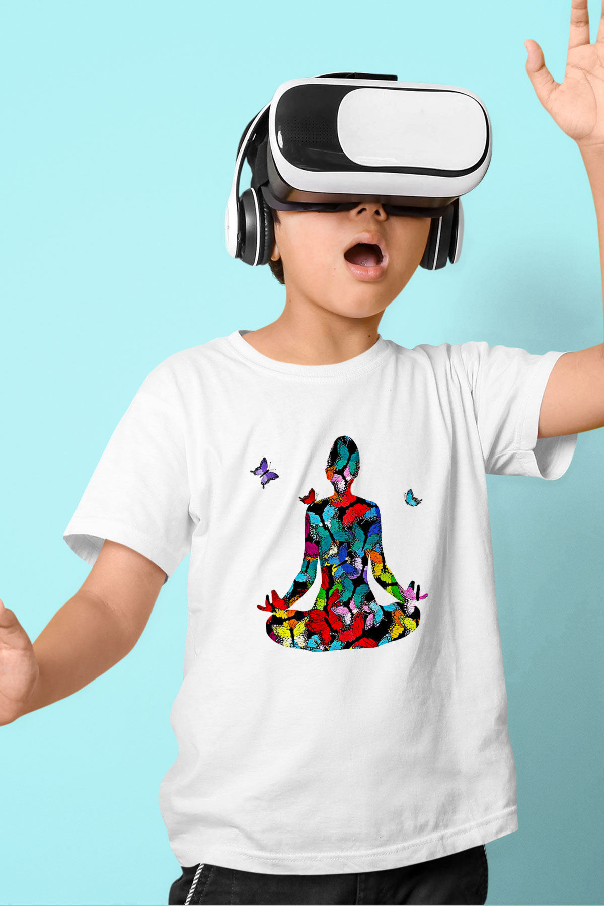 Yoga Baskılı Unisex Beyaz Çocuk Tişört - Tshirt