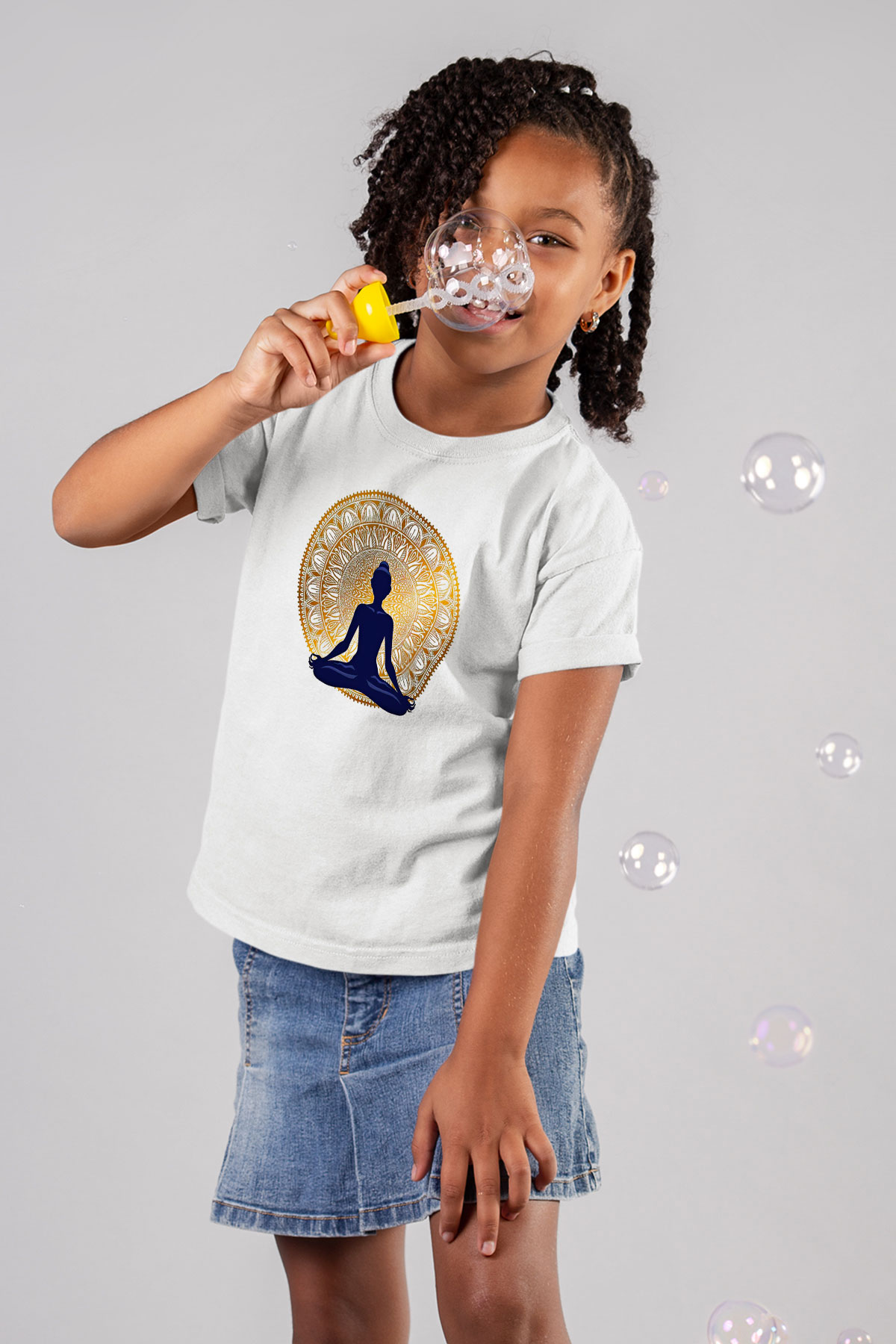 Yoga Baskılı Unisex Beyaz Çocuk Tişört - Tshirt