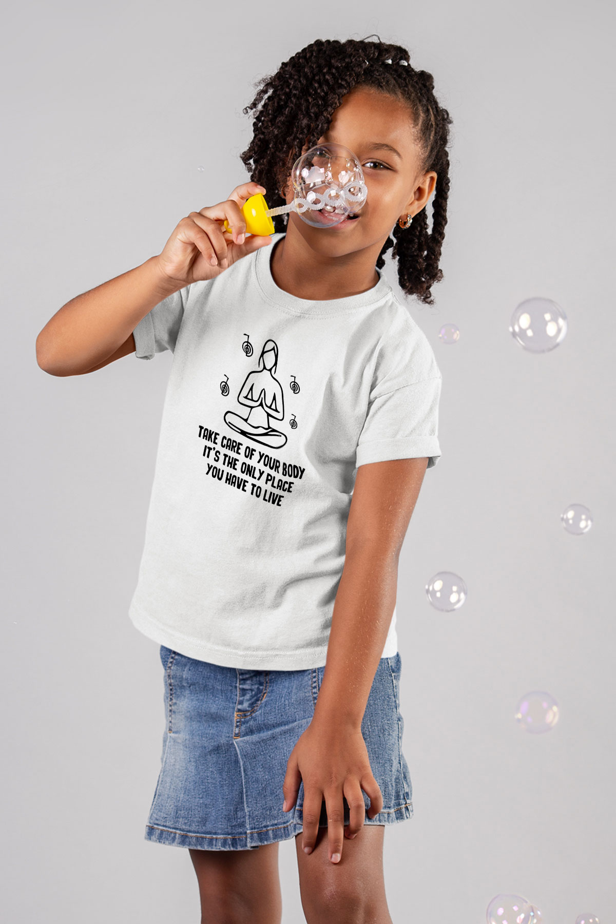 Yoga Baskılı Unisex Beyaz Çocuk Tişört - Tshirt