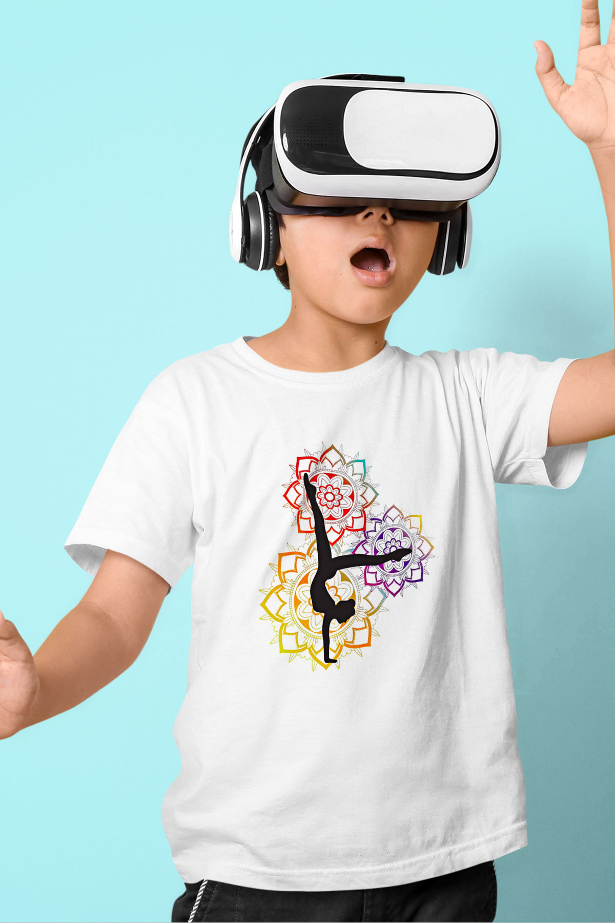 Yoga Baskılı Unisex Beyaz Çocuk Tişört - Tshirt