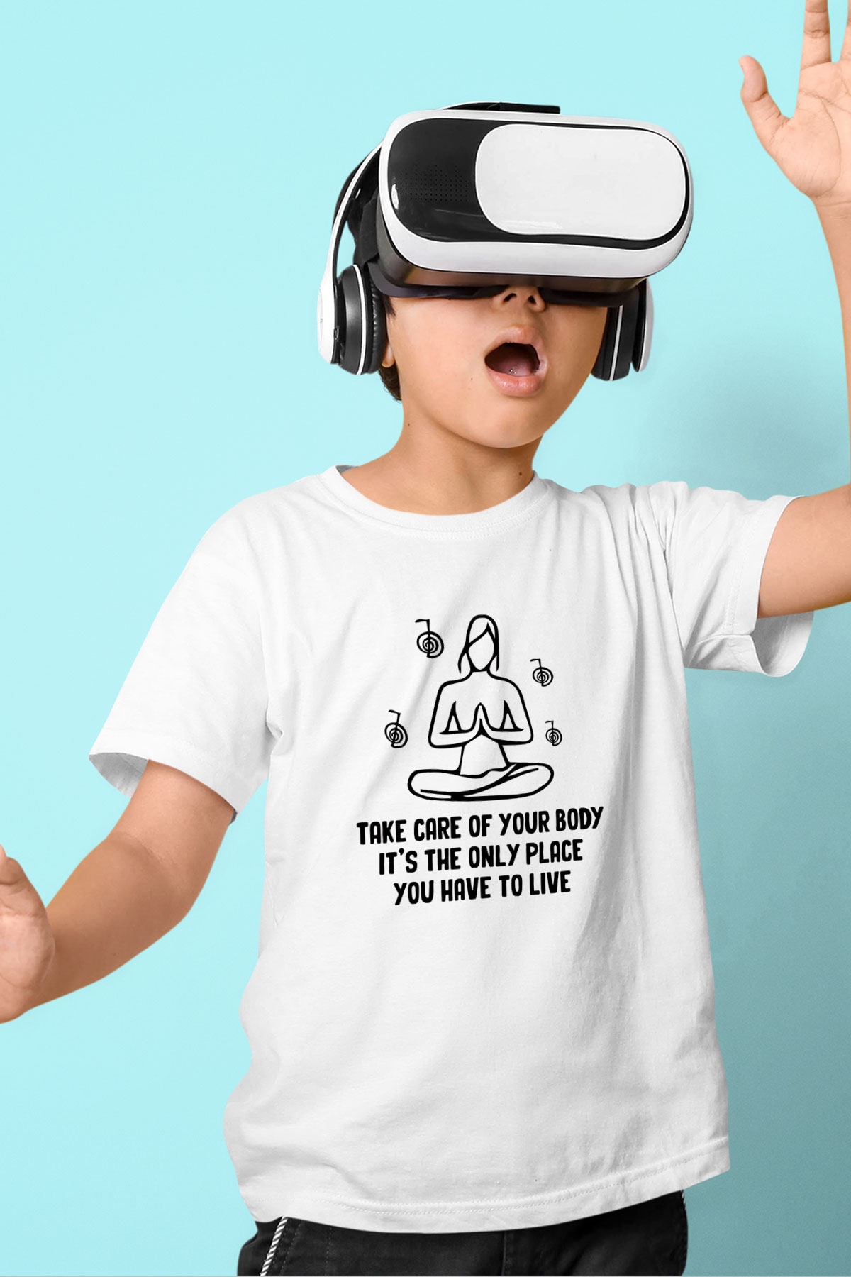 Yoga Baskılı Unisex Beyaz Çocuk Tişört - Tshirt