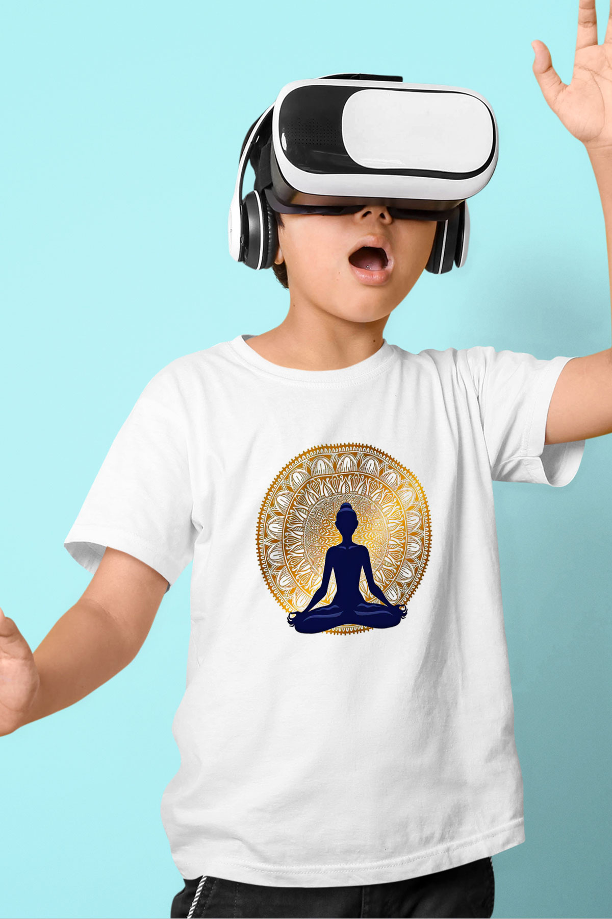 Yoga Baskılı Unisex Beyaz Çocuk Tişört - Tshirt