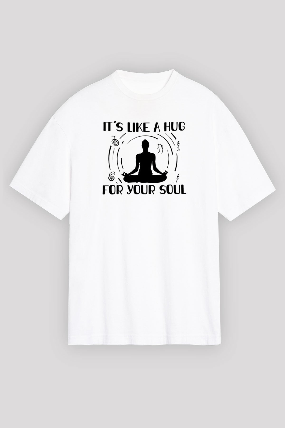 Yoga Baskılı Unisex Beyaz Oversize Tişört - Tshirt