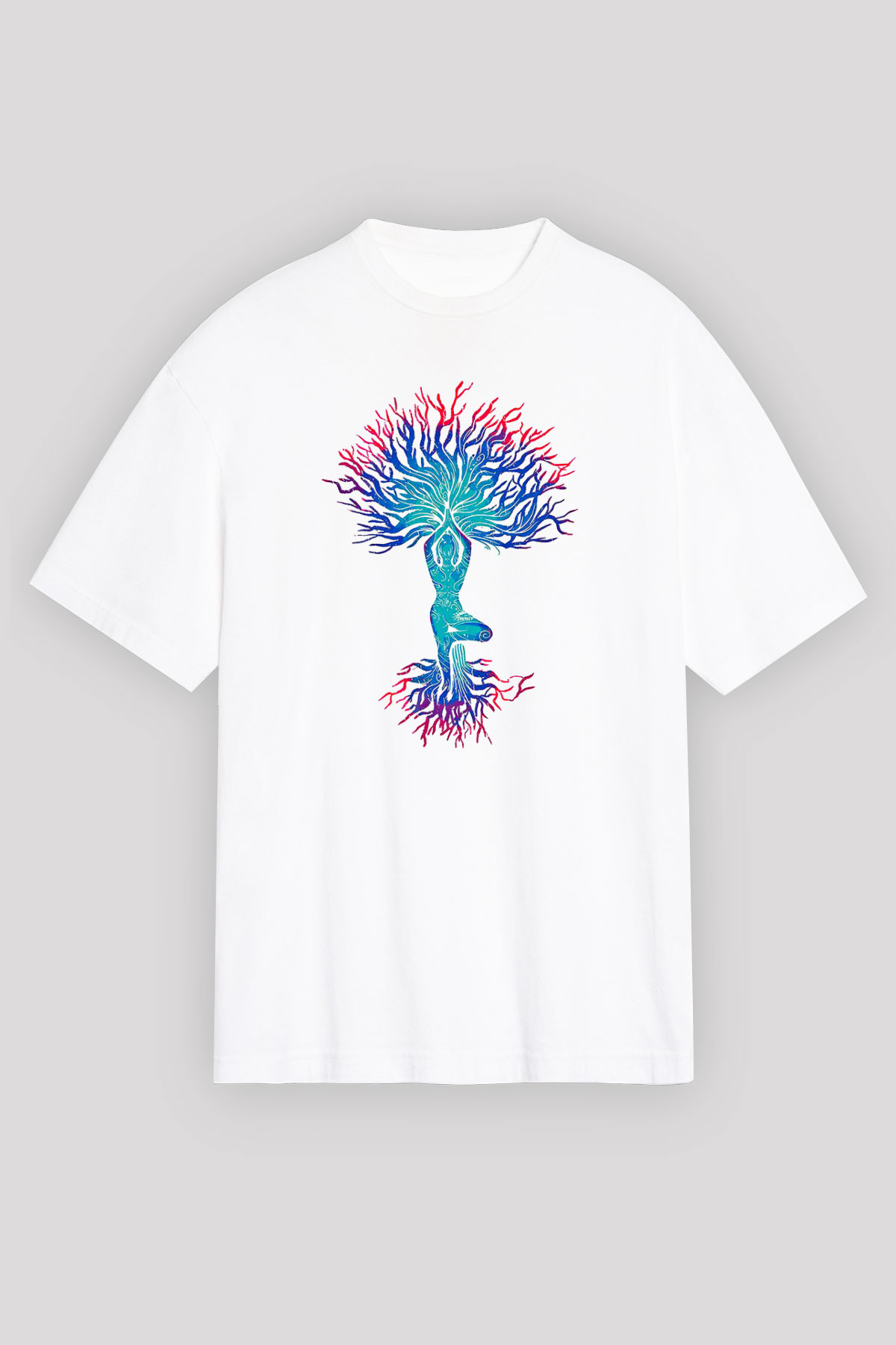 Yoga Baskılı Unisex Beyaz Oversize Tişört - Tshirt