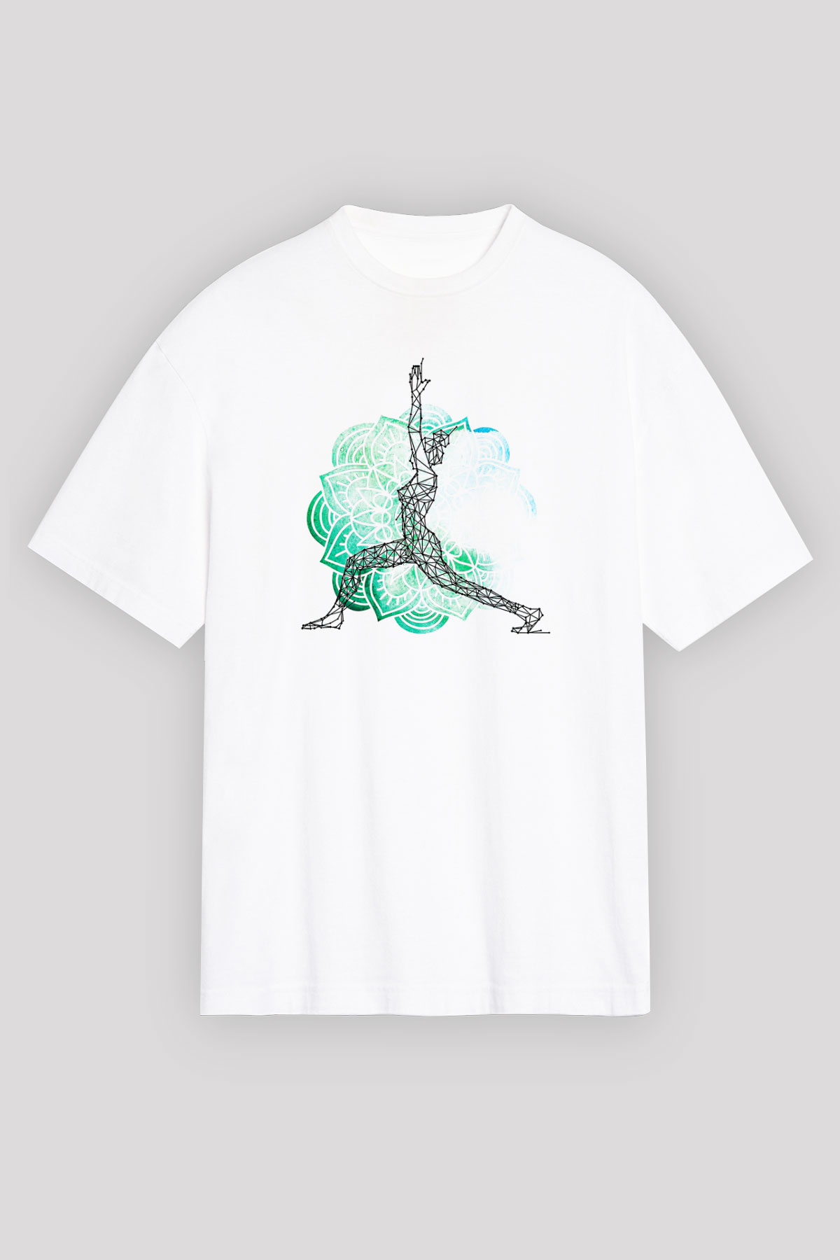 Yoga Baskılı Unisex Beyaz Oversize Tişört - Tshirt