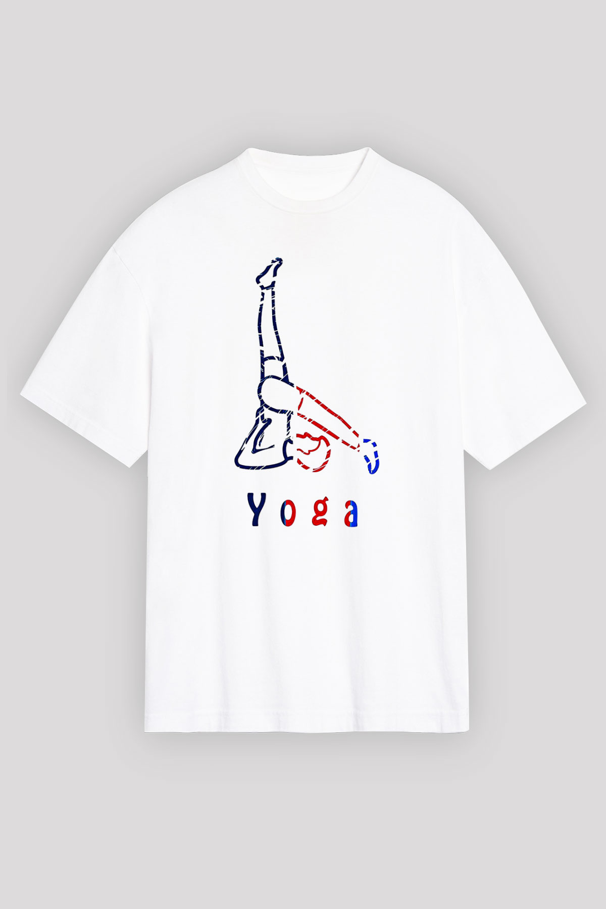 Yoga Baskılı Unisex Beyaz Oversize Tişört - Tshirt