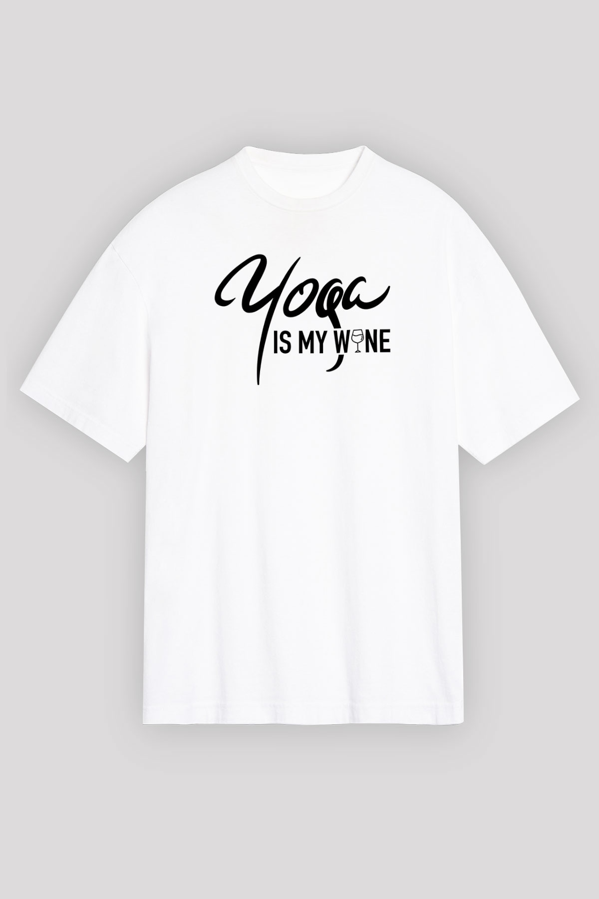 Yoga Baskılı Unisex Beyaz Oversize Tişört - Tshirt