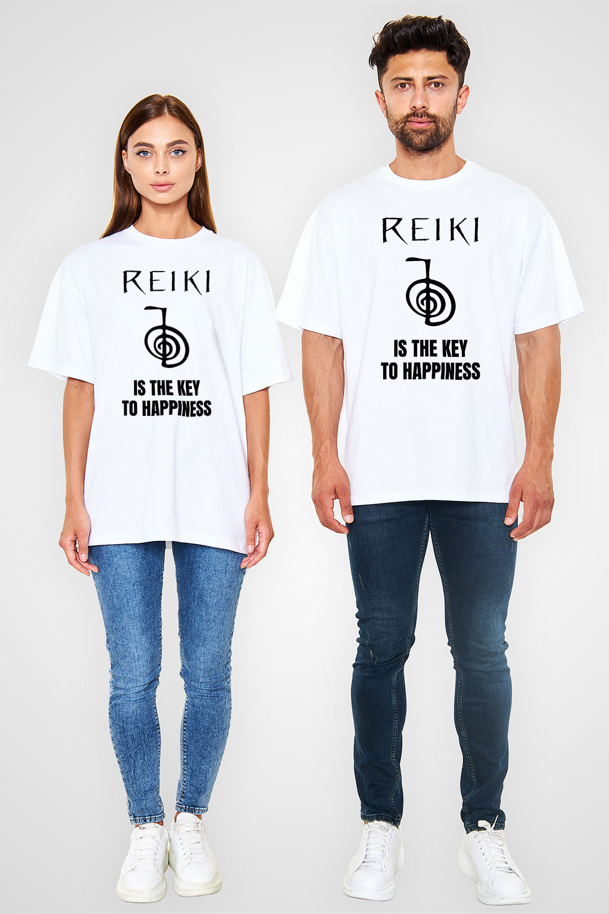 Yoga Baskılı Unisex Beyaz Oversize Tişört - Tshirt