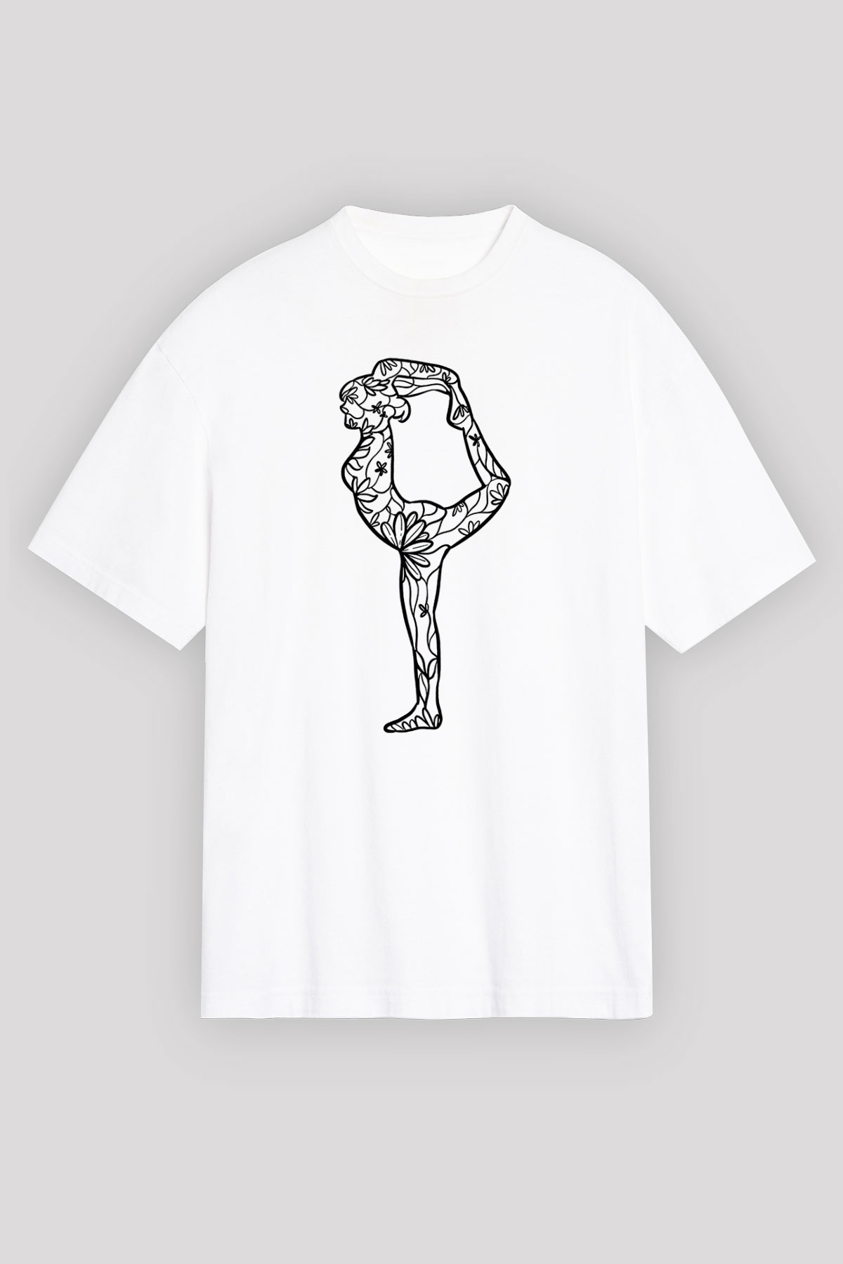 Yoga Baskılı Unisex Beyaz Oversize Tişört - Tshirt