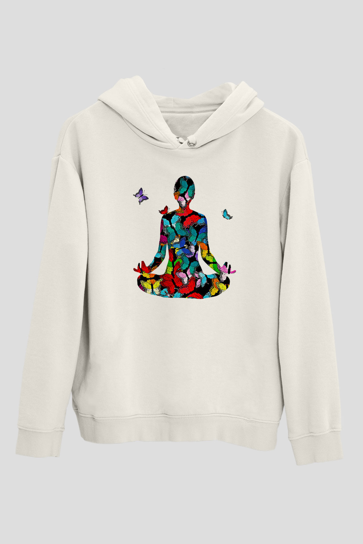 Yoga Baskılı Unisex Ekru Hoodie
