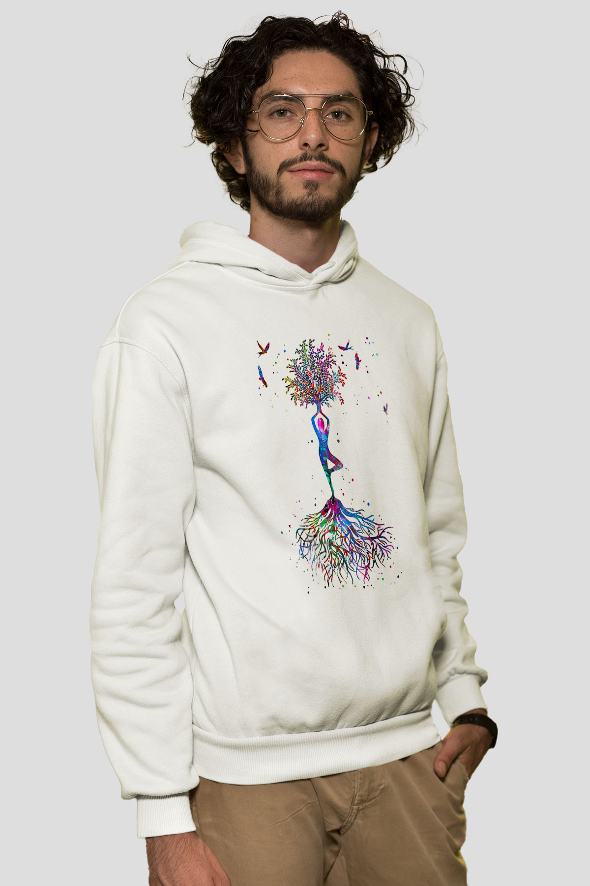 Yoga Baskılı Unisex Ekru Hoodie