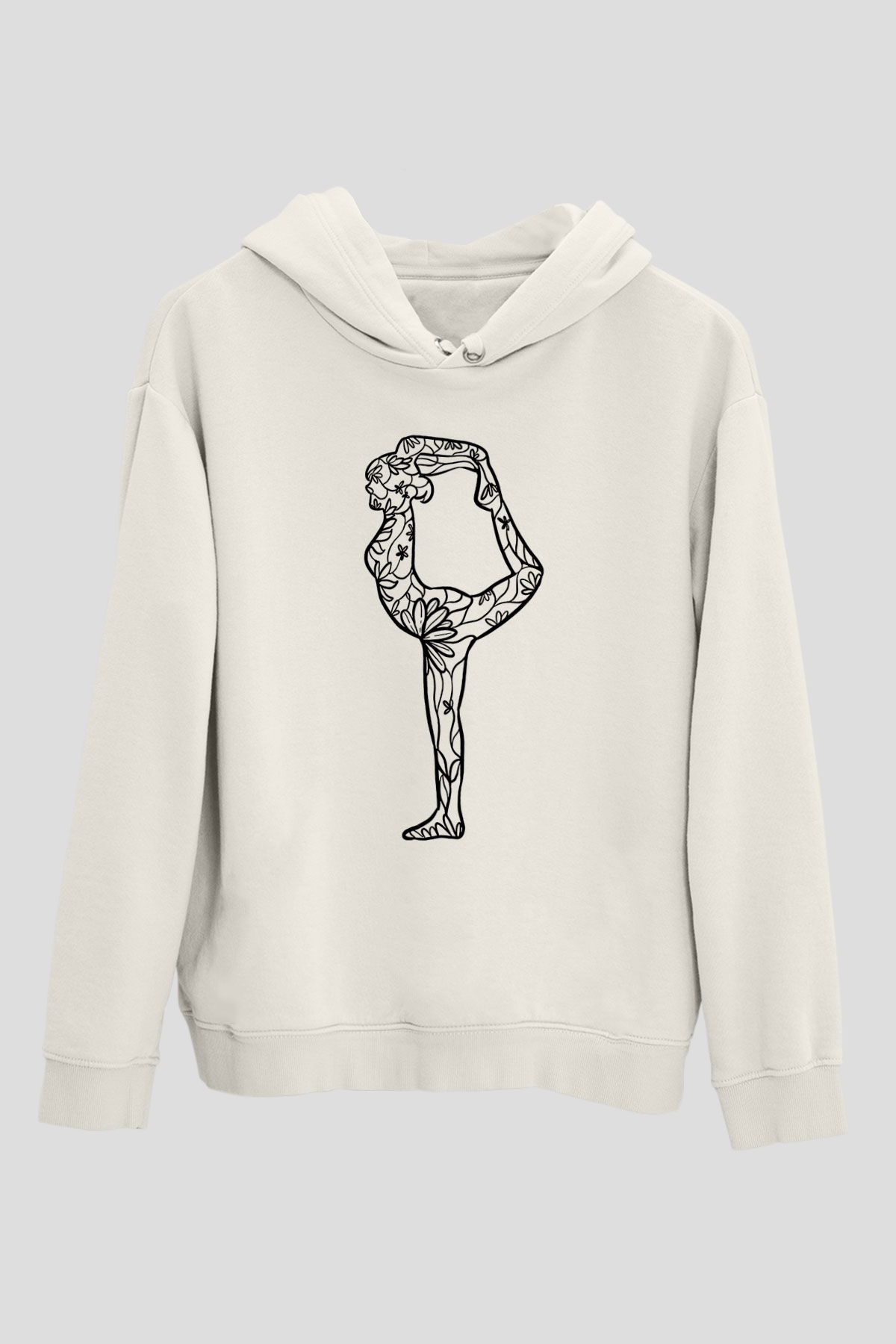 Yoga Baskılı Unisex Ekru Hoodie