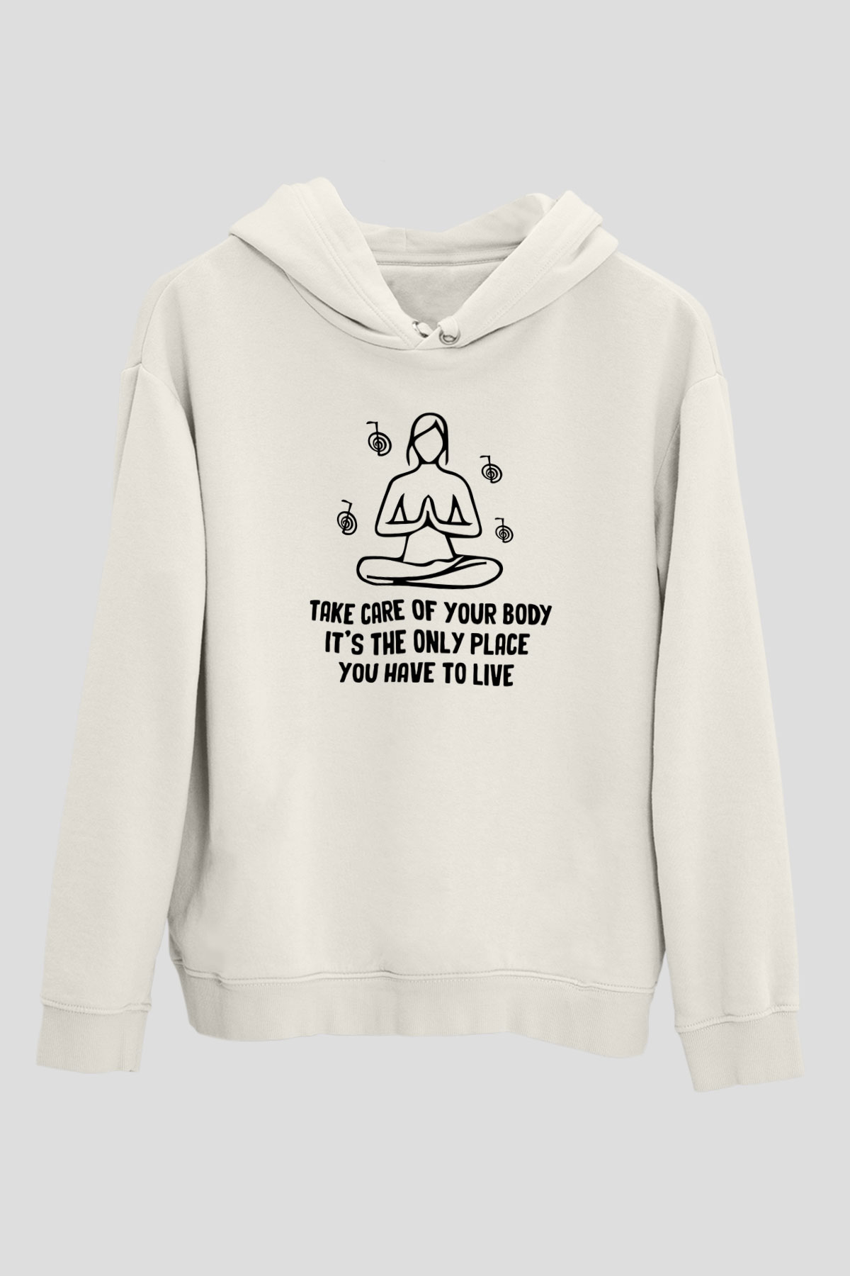 Yoga Baskılı Unisex Ekru Hoodie