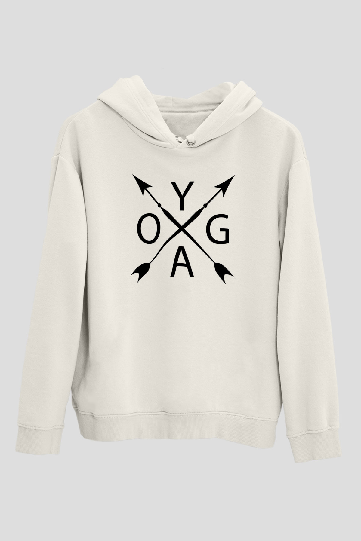 Yoga Baskılı Unisex Ekru Hoodie