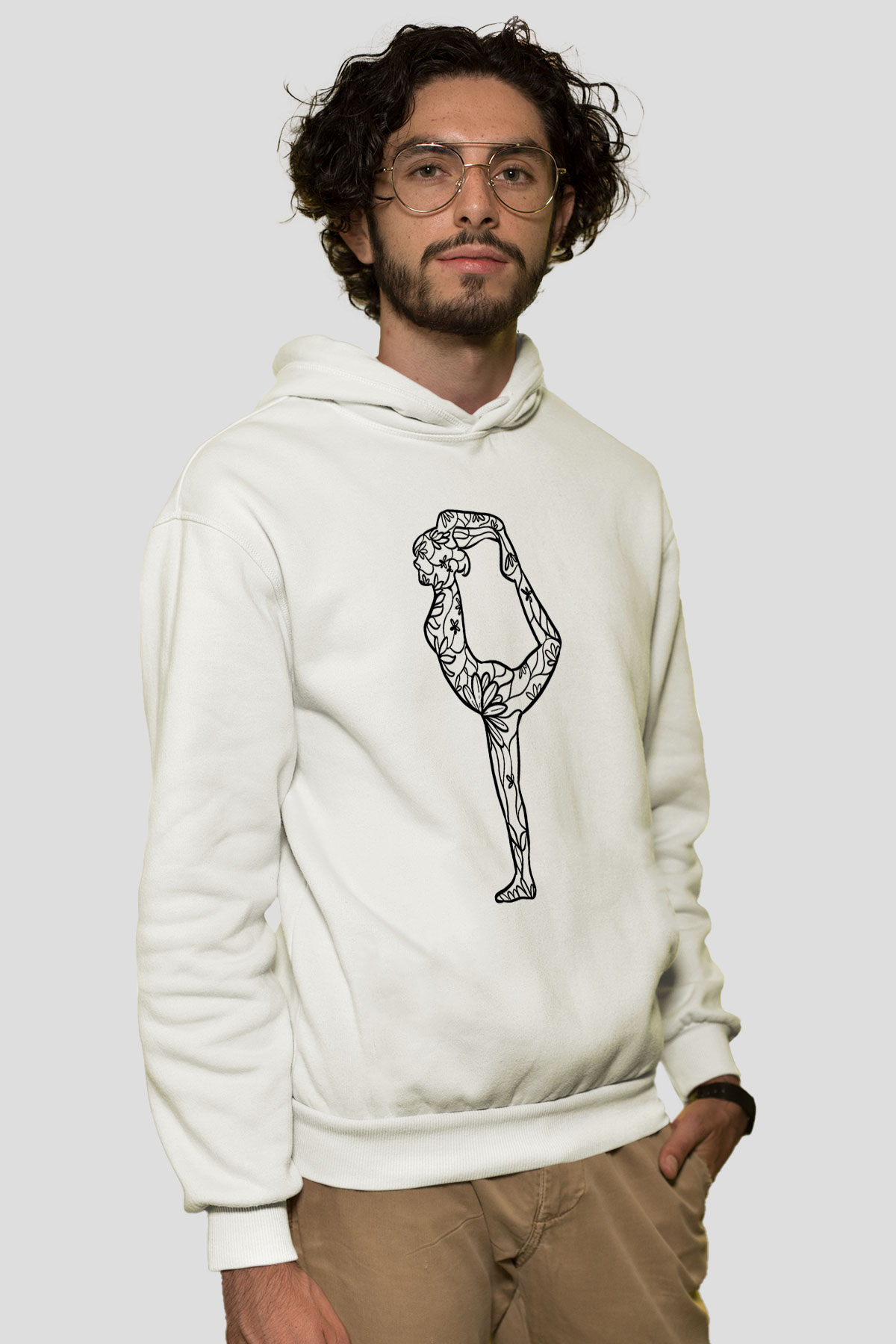 Yoga Baskılı Unisex Ekru Hoodie