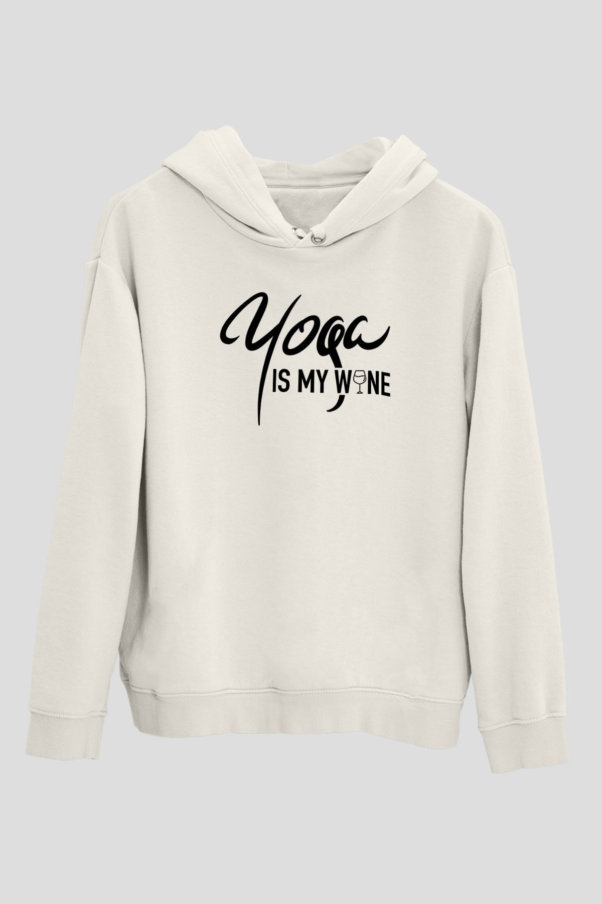 Yoga Baskılı Unisex Ekru Hoodie