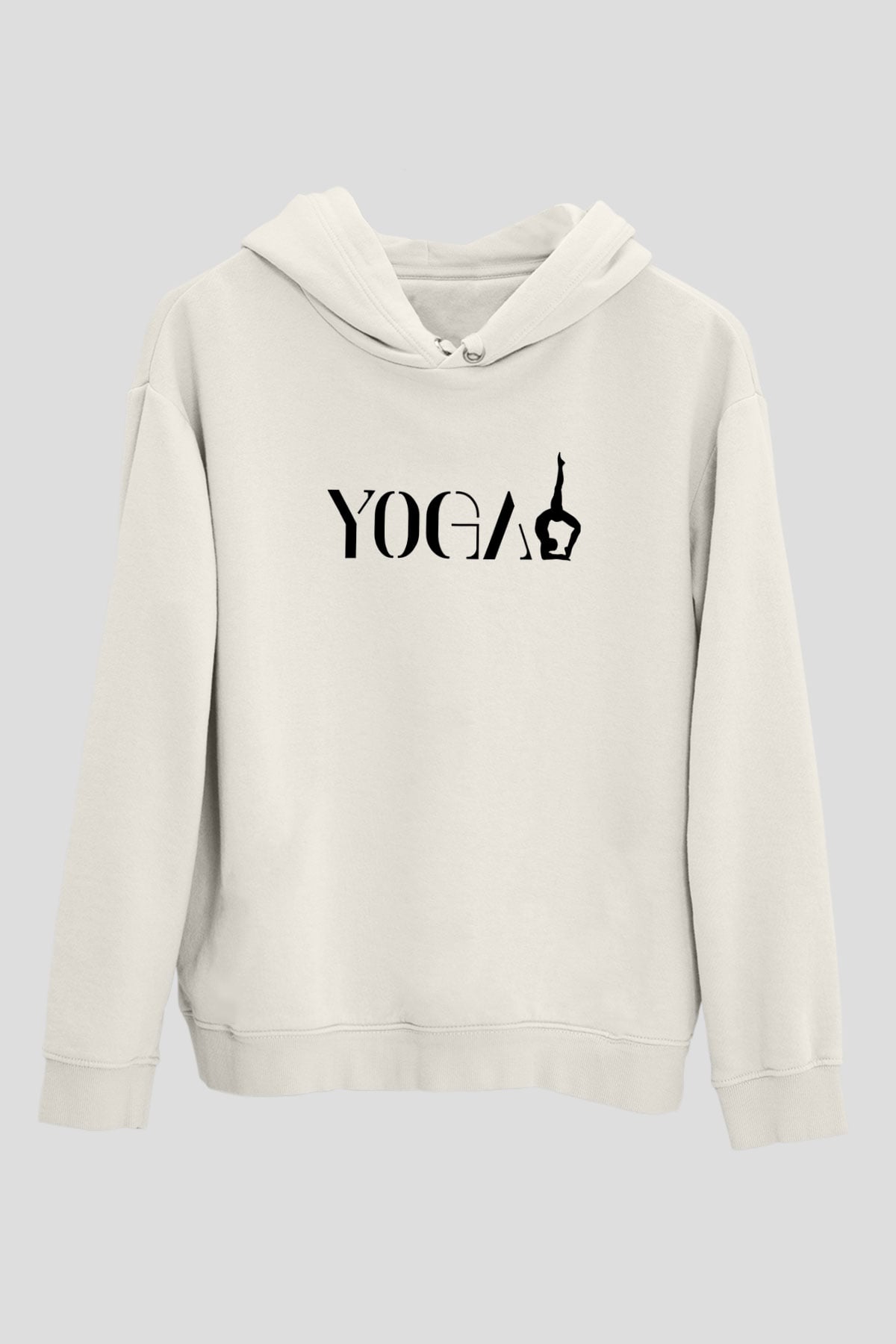 Yoga Baskılı Unisex Ekru Hoodie