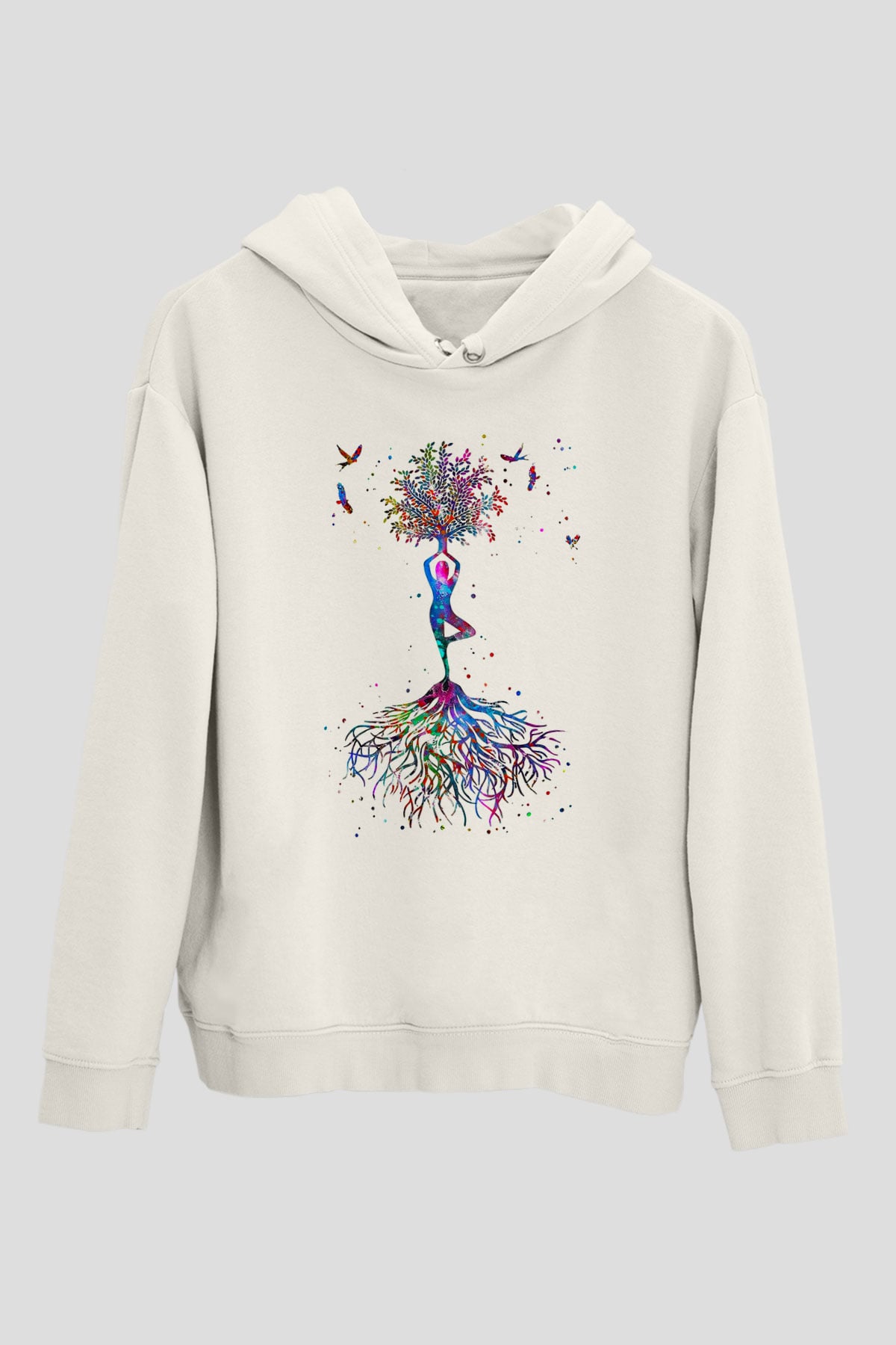 Yoga Baskılı Unisex Ekru Hoodie