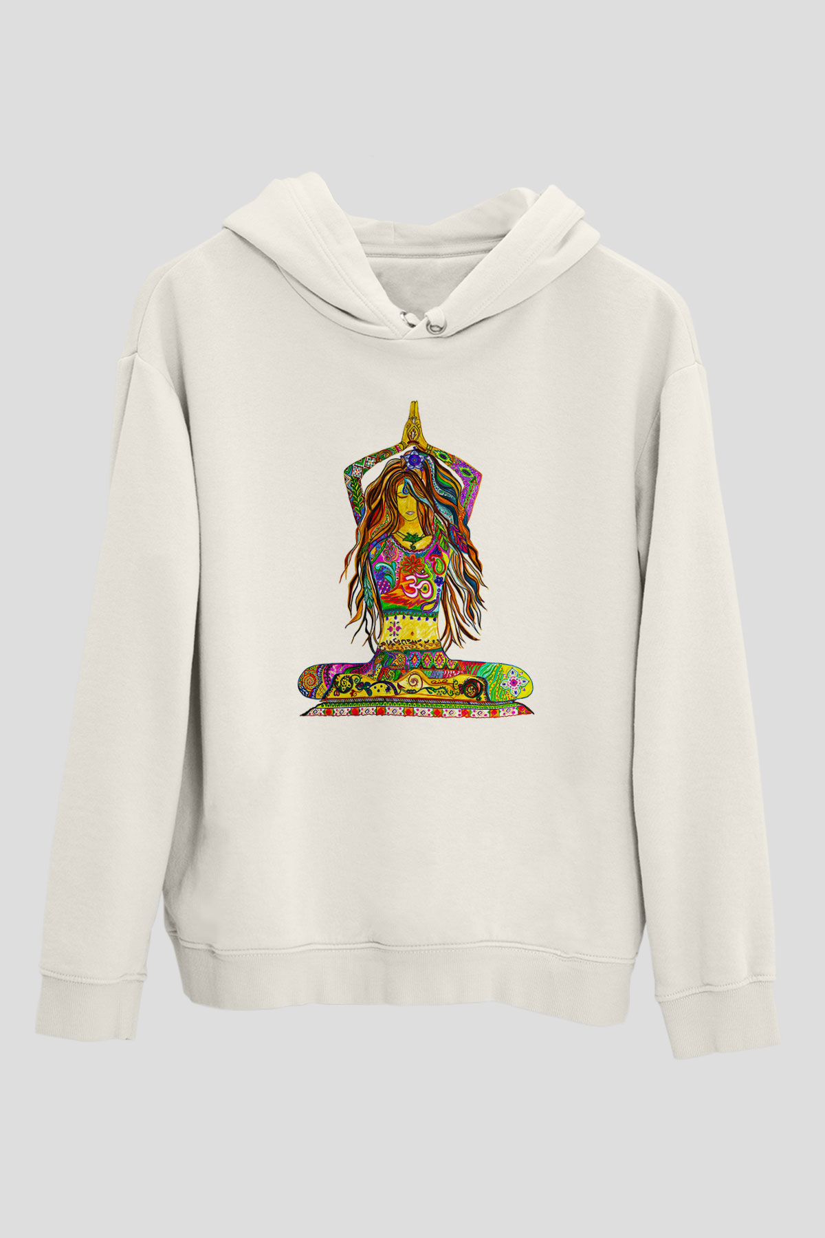 Yoga Baskılı Unisex Ekru Hoodie
