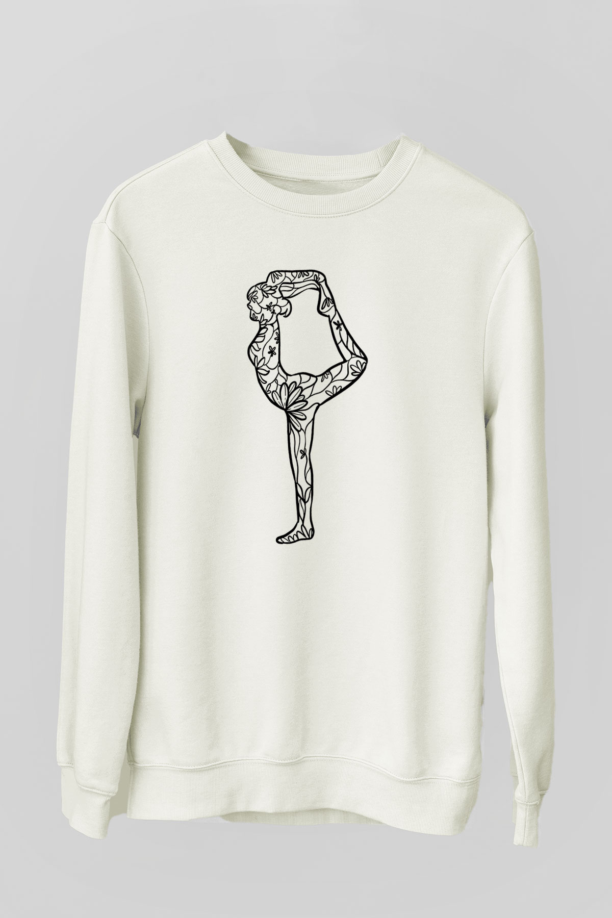 Yoga Baskılı Unisex Ekru Sweatshirt