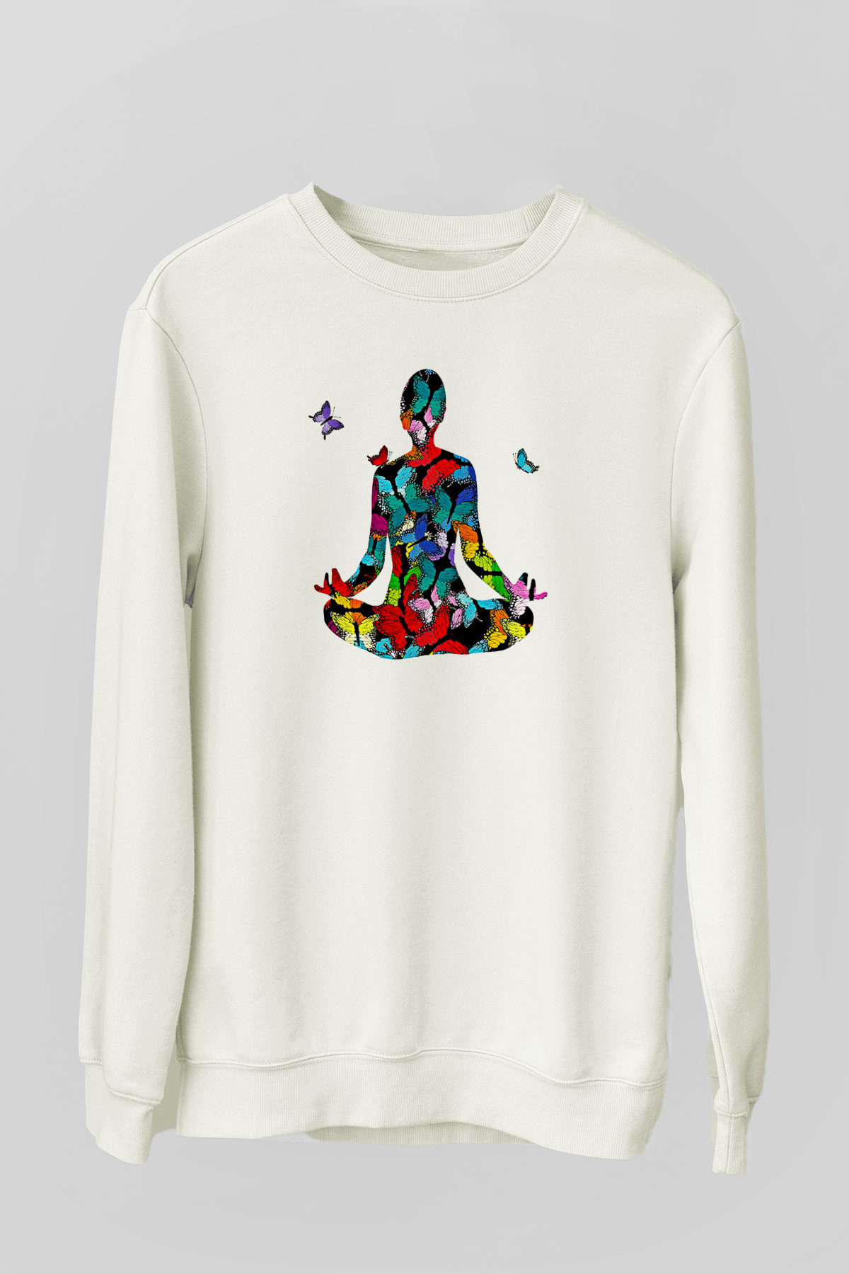 Yoga Baskılı Unisex Ekru Sweatshirt