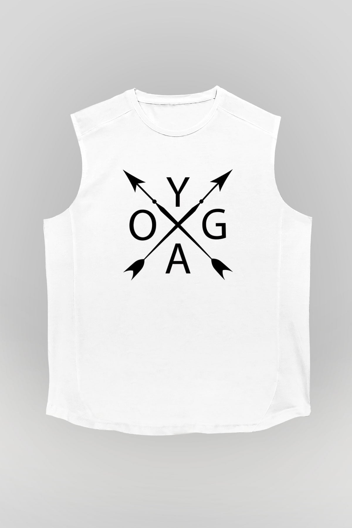 Yoga Baskılı Unisex Kolsuz Beyaz Tişört