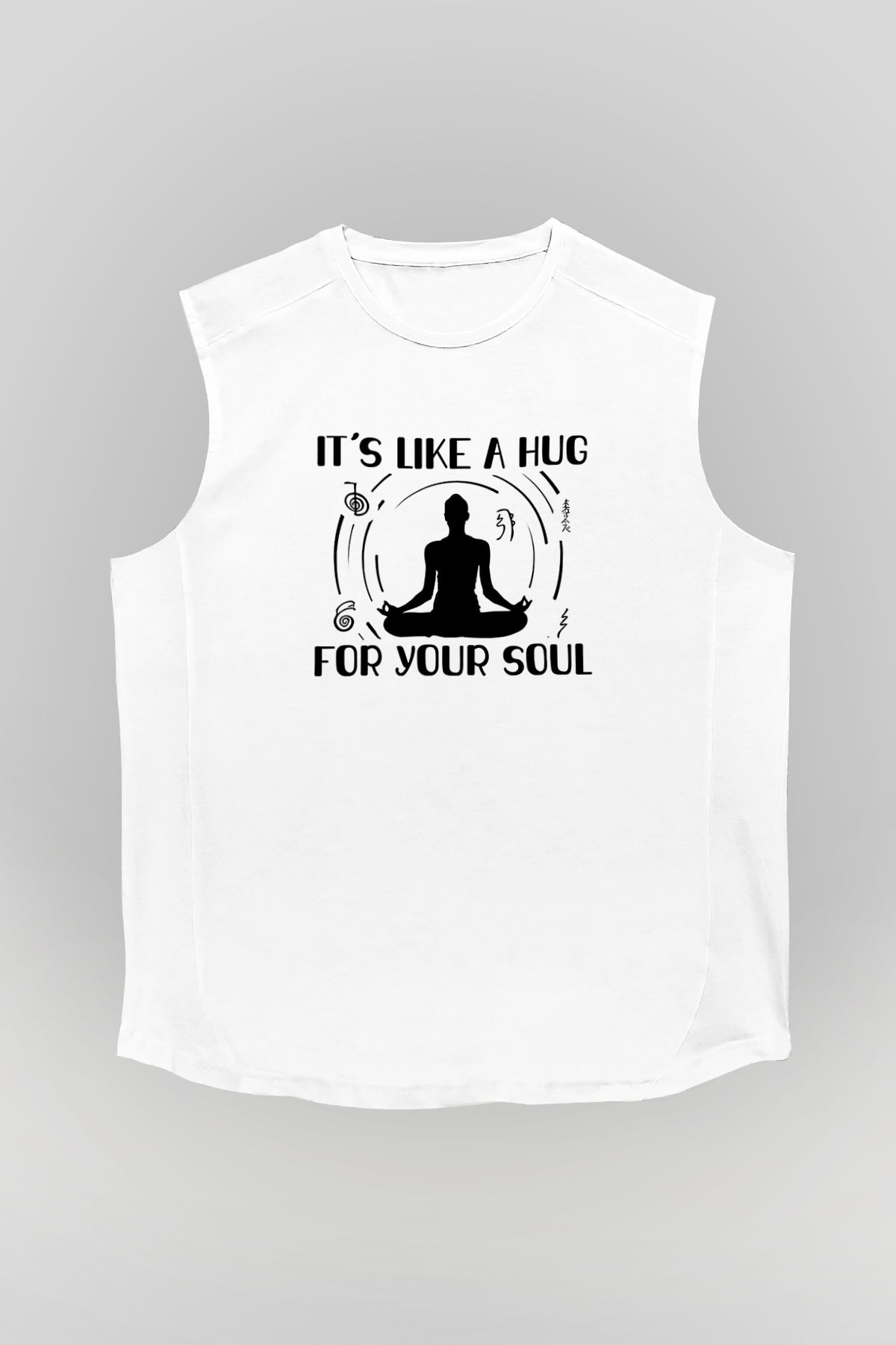 Yoga Baskılı Unisex Kolsuz Beyaz Tişört