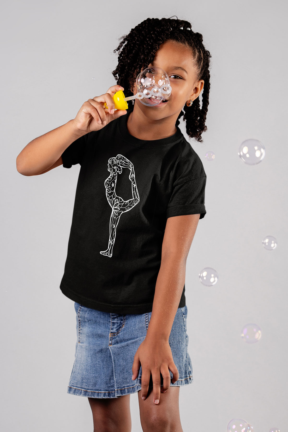 Yoga Baskılı Unisex Siyah Çocuk Tİşörtü - Tshirt