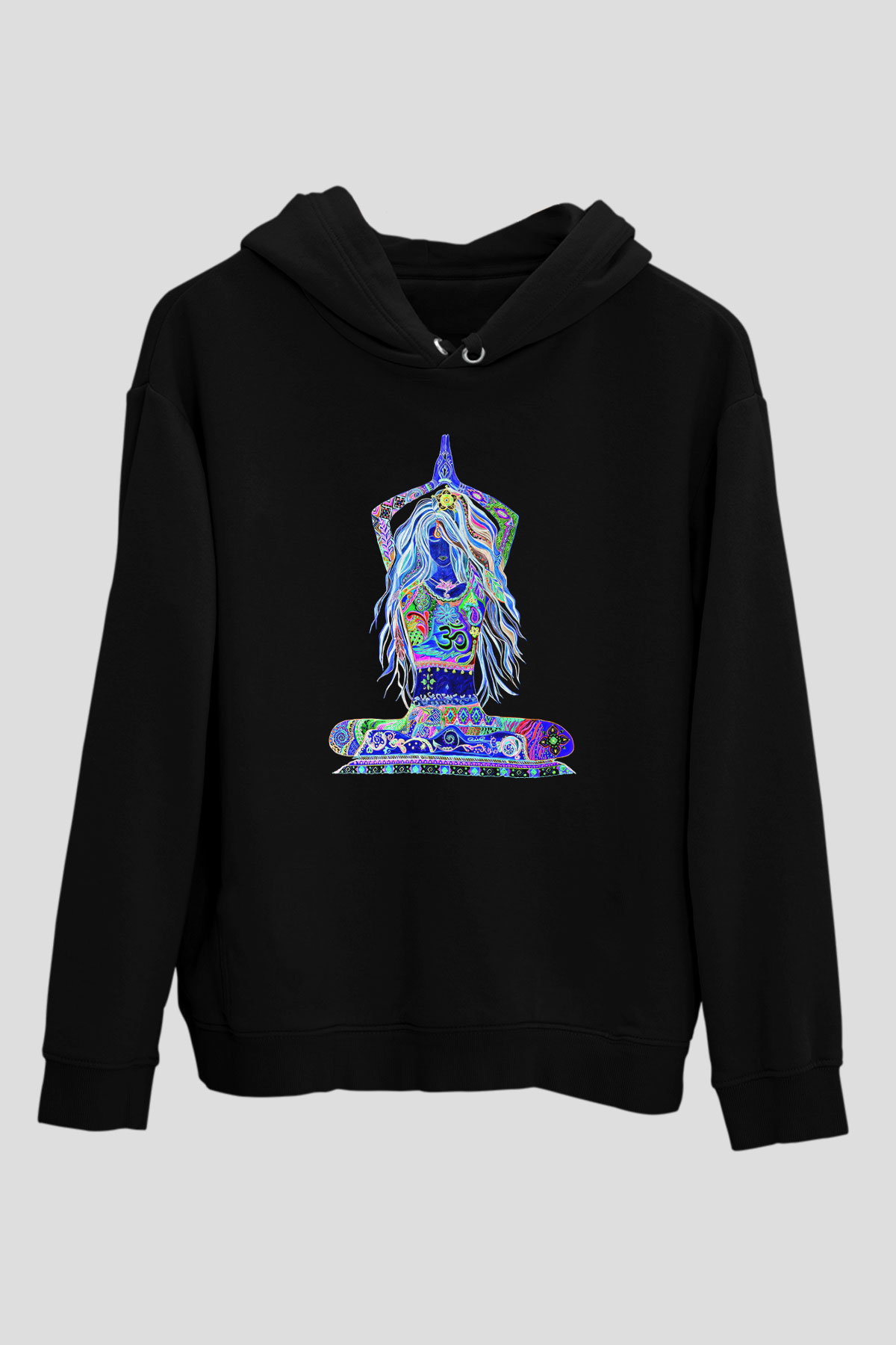 Yoga Baskılı Unisex Siyah Kapüşonlu Sweatshirt