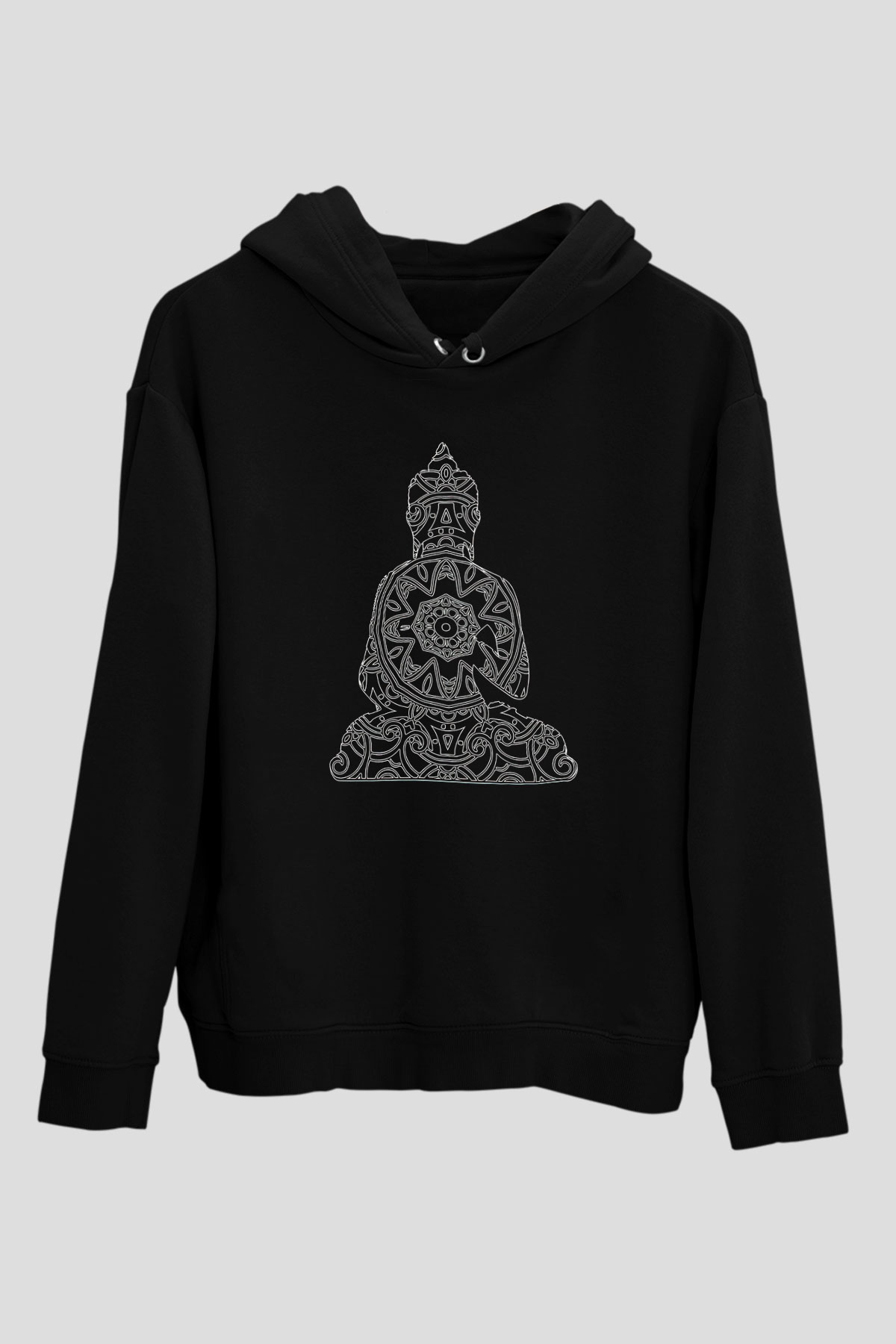 Yoga Baskılı Unisex Siyah Kapüşonlu Sweatshirt