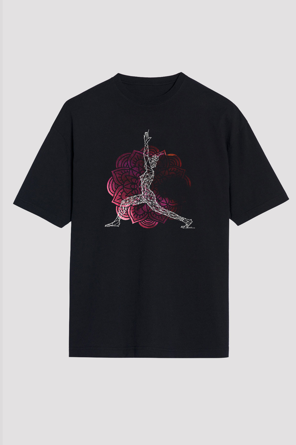 Yoga Baskılı Unisex Siyah Oversize Tişört