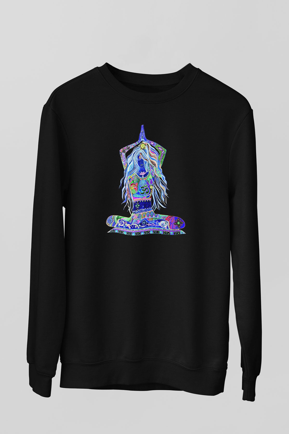 Yoga Baskılı Unisex Siyah Sweatshirt