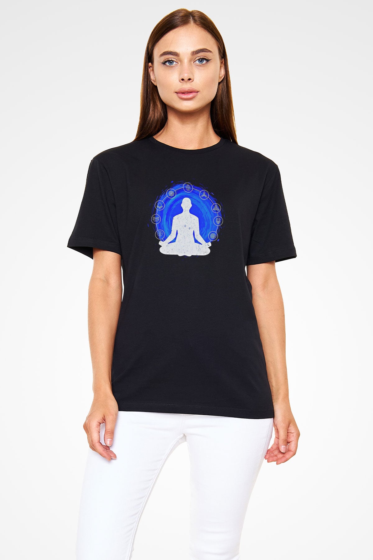 Yoga Baskılı Unisex Siyah Tişört - Tshirt