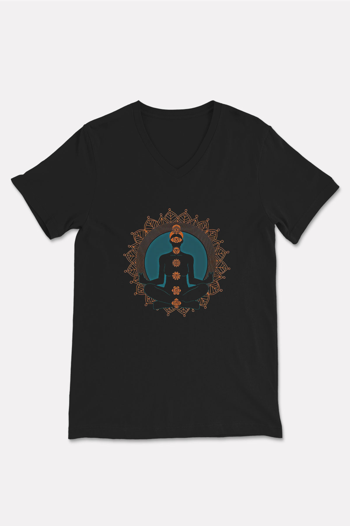 Yoga Baskılı Unisex Siyah V Yaka Tişört