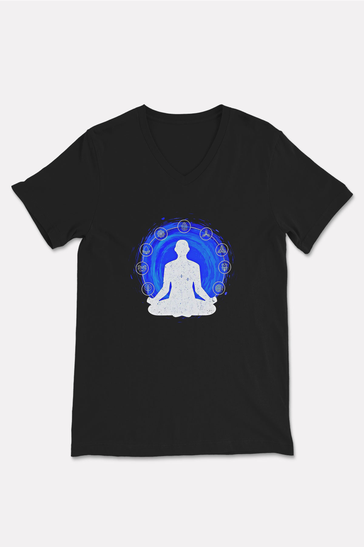 Yoga Baskılı Unisex Siyah V Yaka Tişört