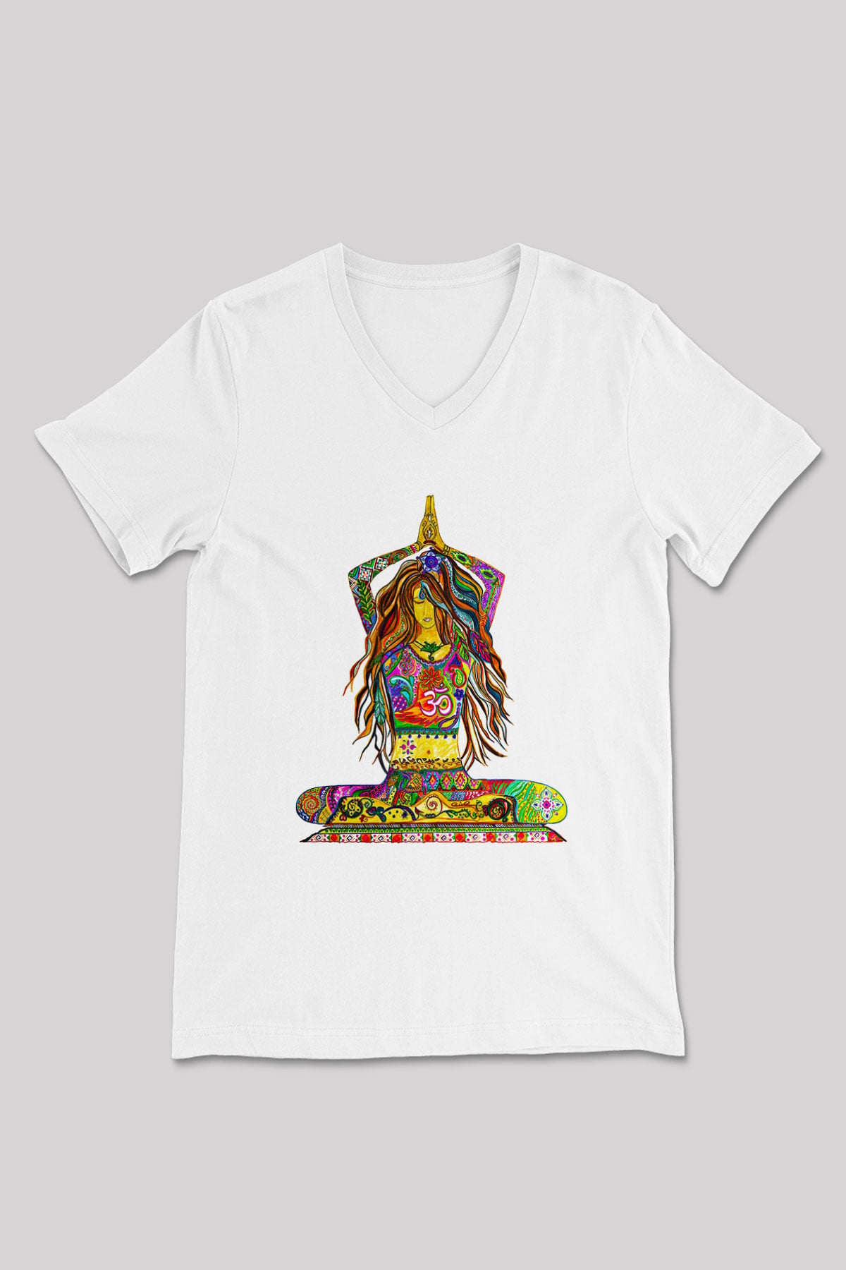 Yoga Baskılı Unisex V Yaka Tişört - Tshirt