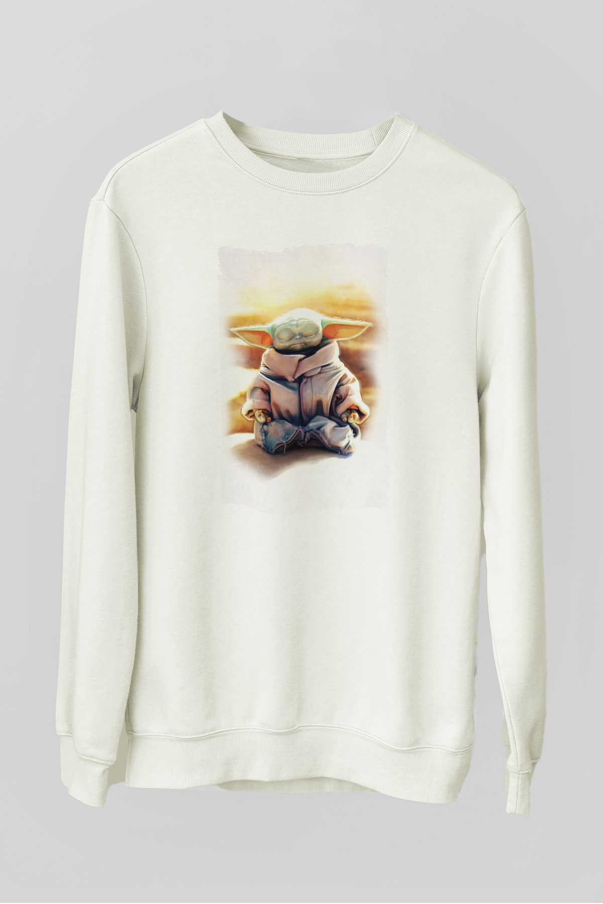 Yoga Yoda Baskılı Unisex Beyaz  Sweatshirt