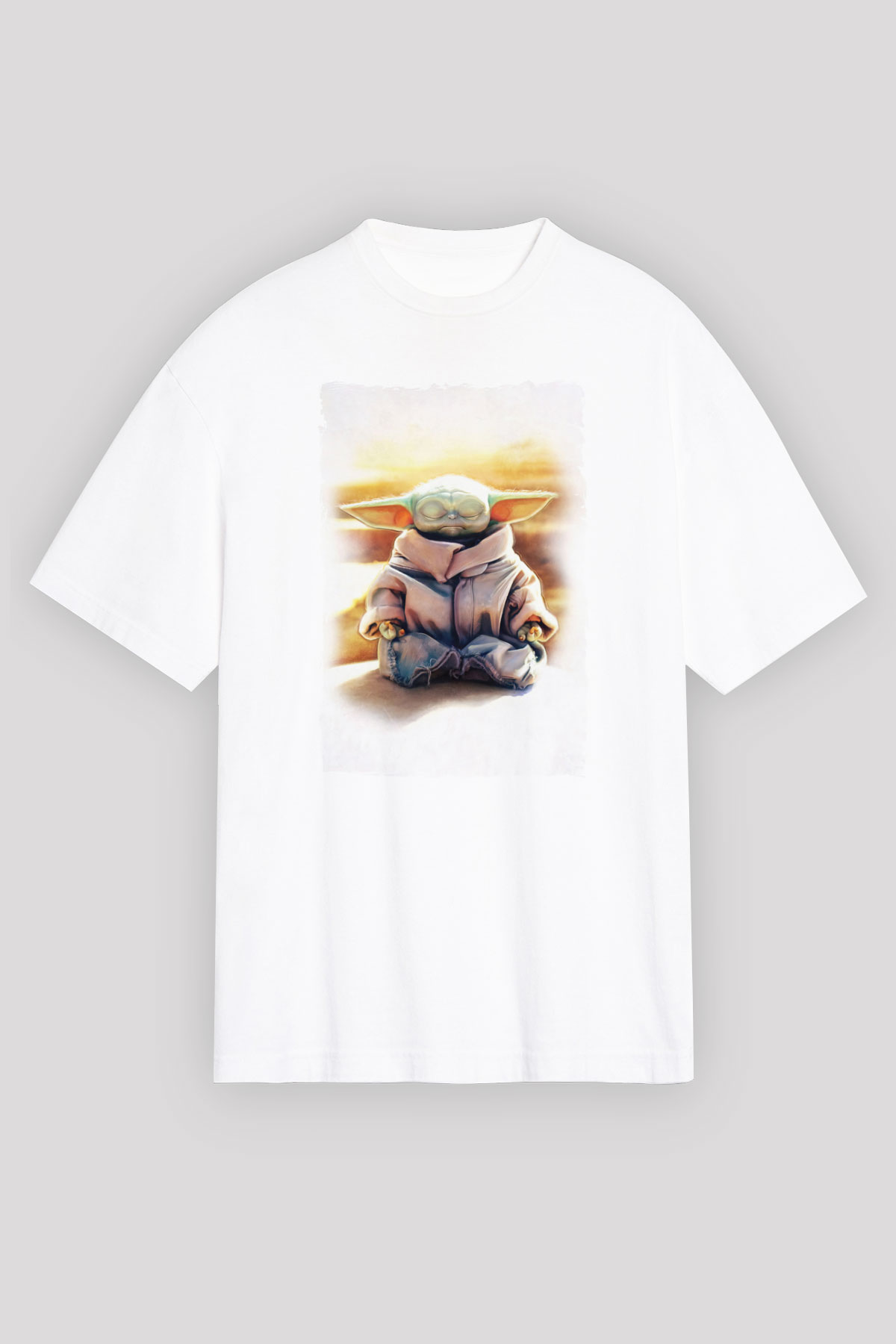 Yoga Yoda Baskılı Oversize Beyaz Tişört
