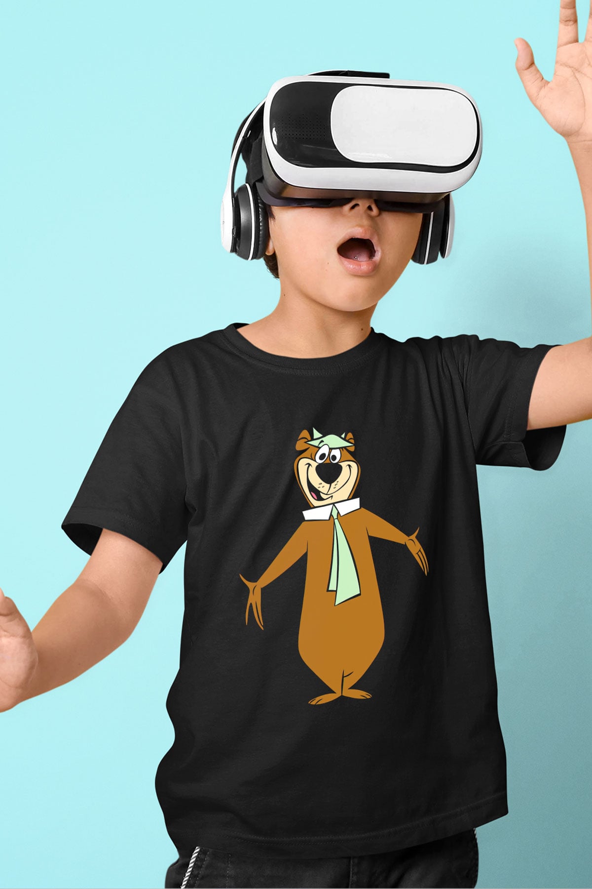 Yogi Bear Ayı Yogi Baskılı Siyah Unisex Çocuk Tişört