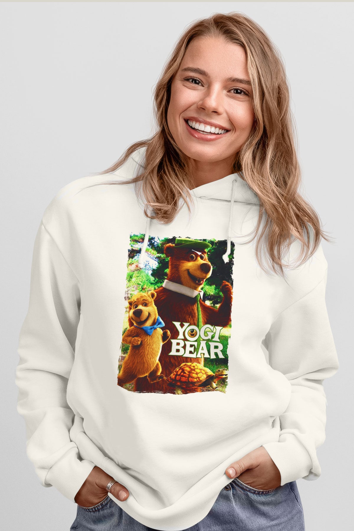 Yogi Bear Ayı Yogi Beyaz Unisex Hoodie
