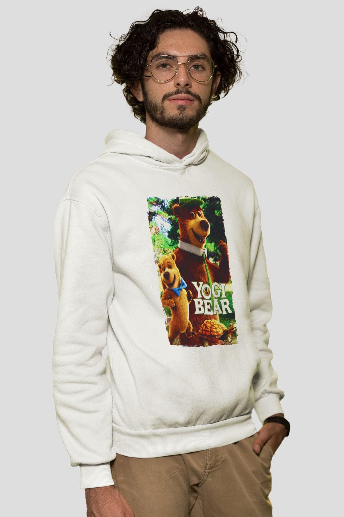 Yogi Bear Ayı Yogi Beyaz Unisex Hoodie