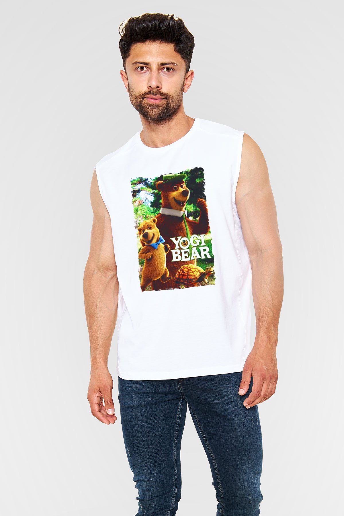 Yogi Bear Ayı Yogi Beyaz Unisex  Kolsuz Tişört