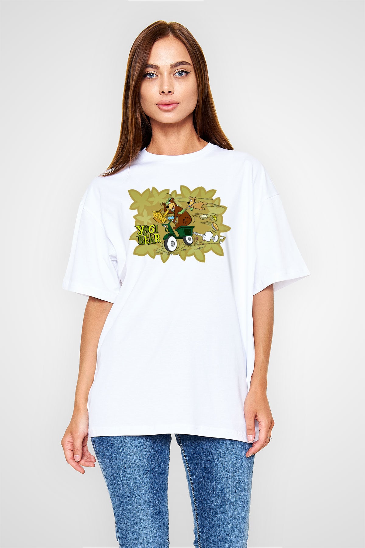 Yogi Bear Ayı Yogi Beyaz Unisex Oversize Tişört