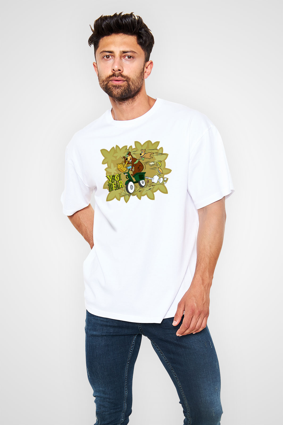 Yogi Bear Ayı Yogi Beyaz Unisex Oversize Tişört