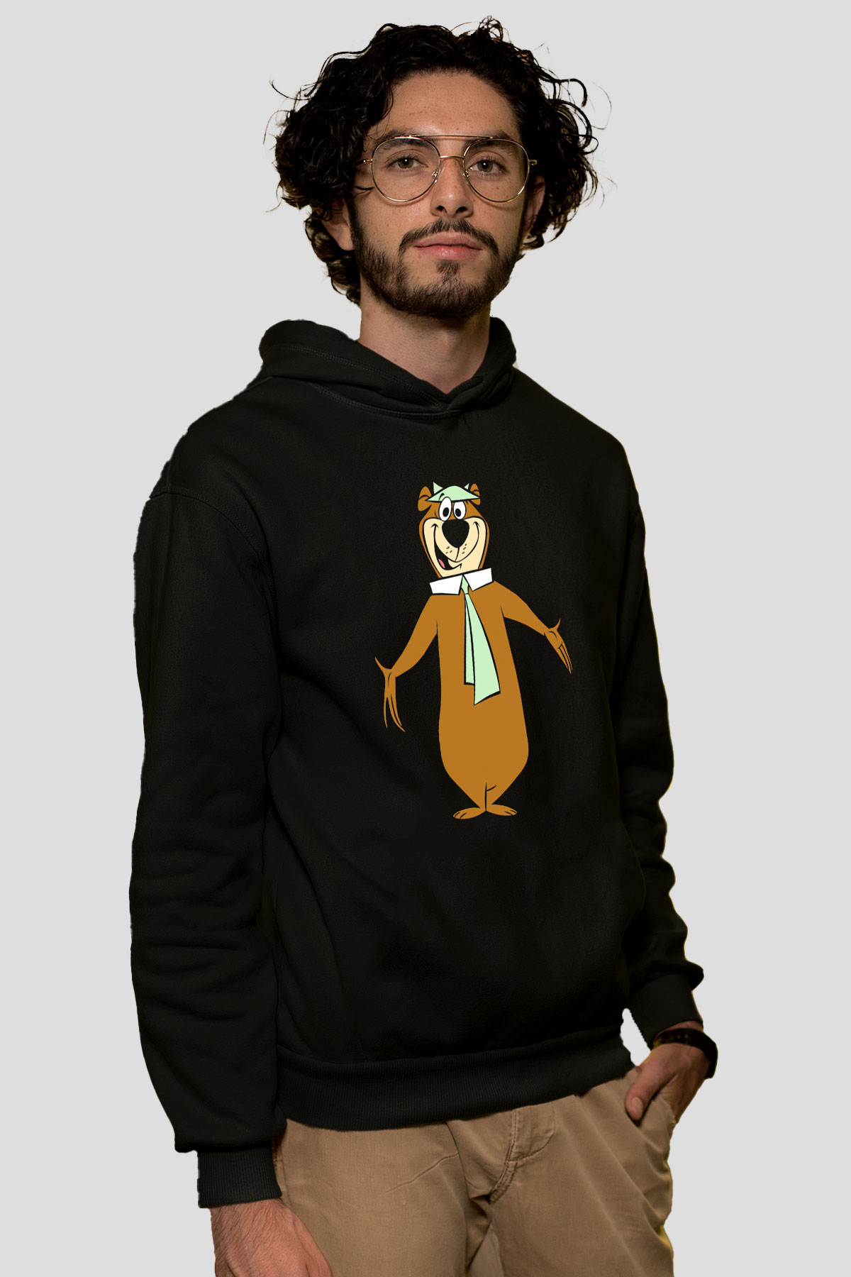 Yogi Bear Ayı Yogi Siyah Unisex Kapüşonlu Sweatshirt