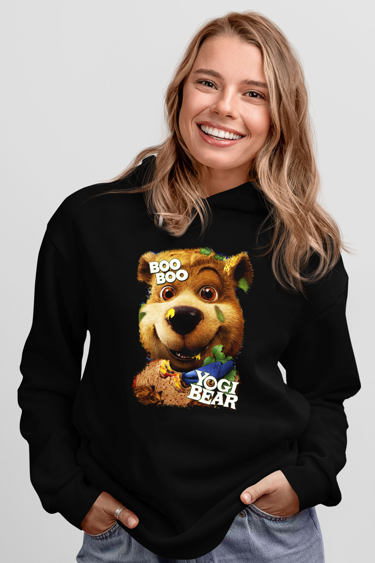 Yogi Bear Ayı Yogi Siyah Unisex Kapüşonlu Sweatshirt