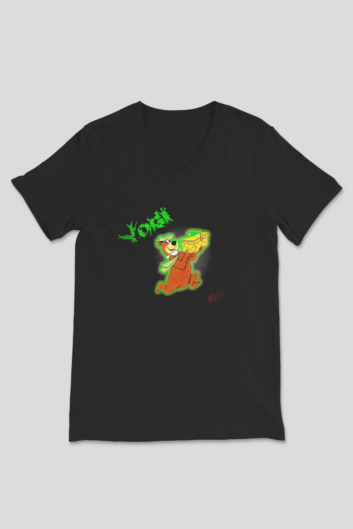 Yogi Bear Ayı Yogi Siyah Unisex  V Yaka Tişört