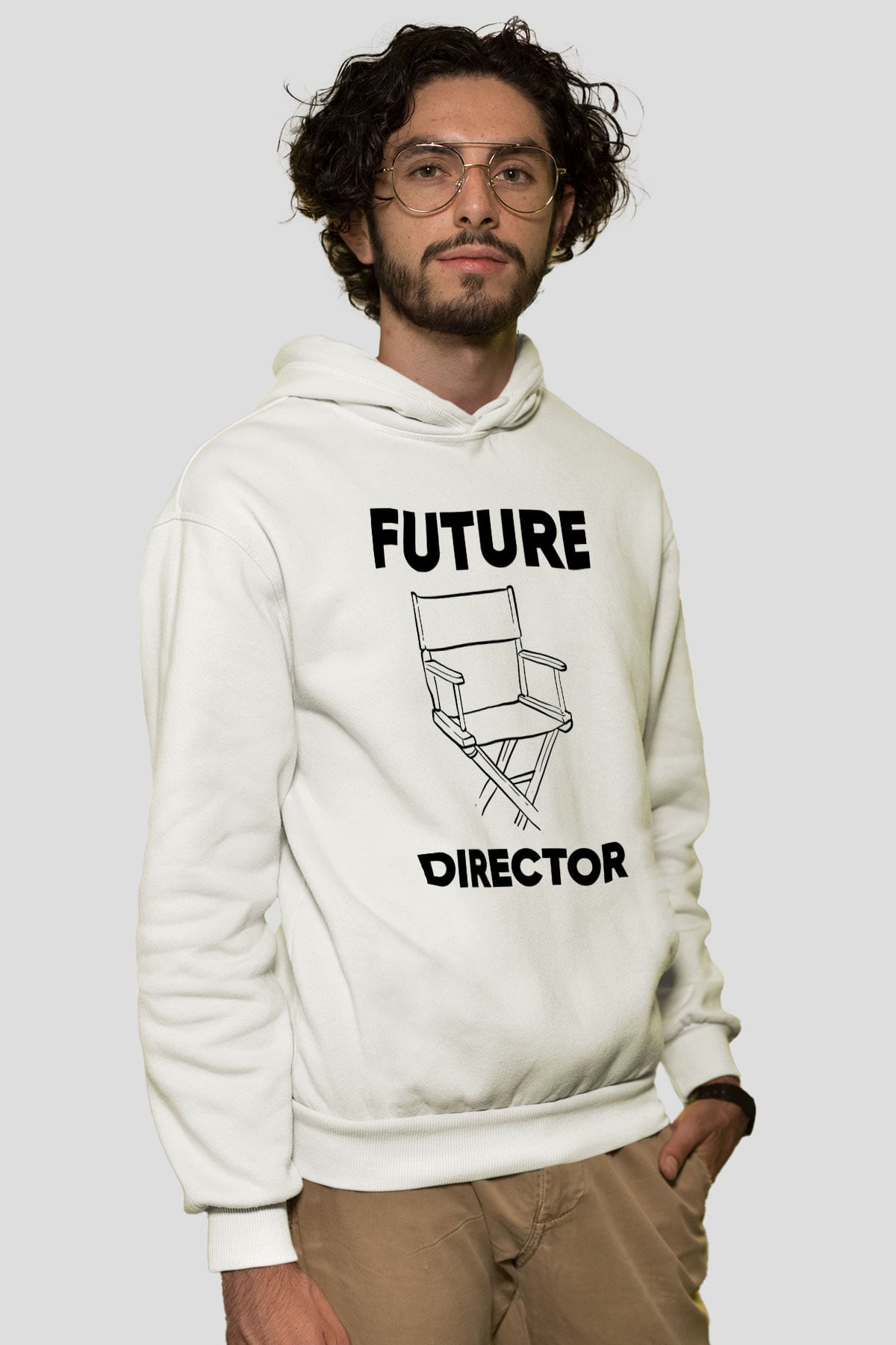 Yönetmen Beyaz Unisex Kapüşonlu Sweatshirt