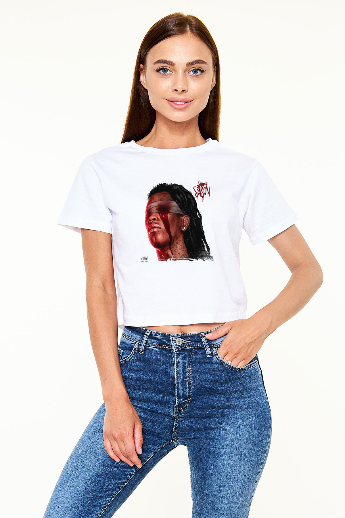 Young Thug Baskılı Beyaz Kadın Crop Top Tişört